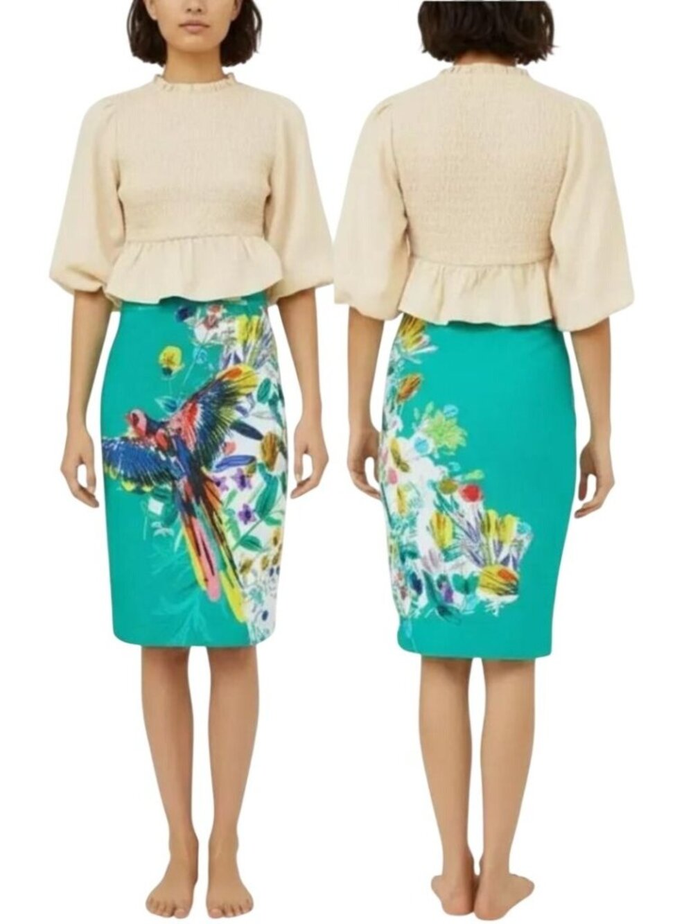 Anthropologie Maeve Rainbow Tropical Bird Knit Pencil Skirt Women's Size Small